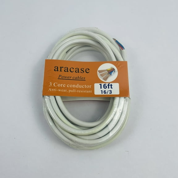 aracase Pure Copper Power Cables, 16 Ft, 16/3 Electric Cable, DC 12V/DC 24V, White