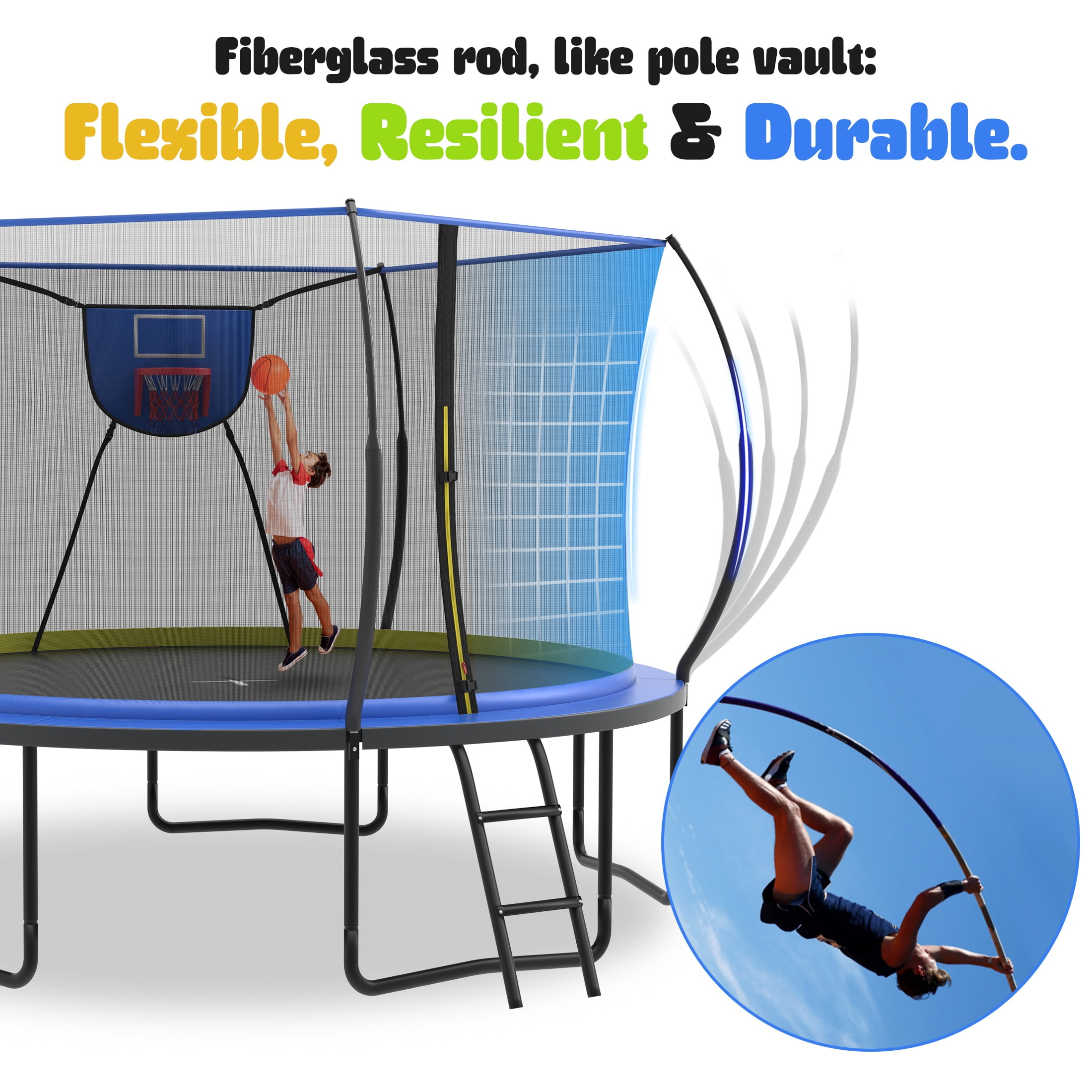 12FT Trampoline with Enclosure for Kids Adults, SEGMART Outdoor Pumpkin Round Recreational Trampoline with No-Gap Design, Heavy Duty Backyard Trampoline with Basketball Hoop for Indoor Outdoor