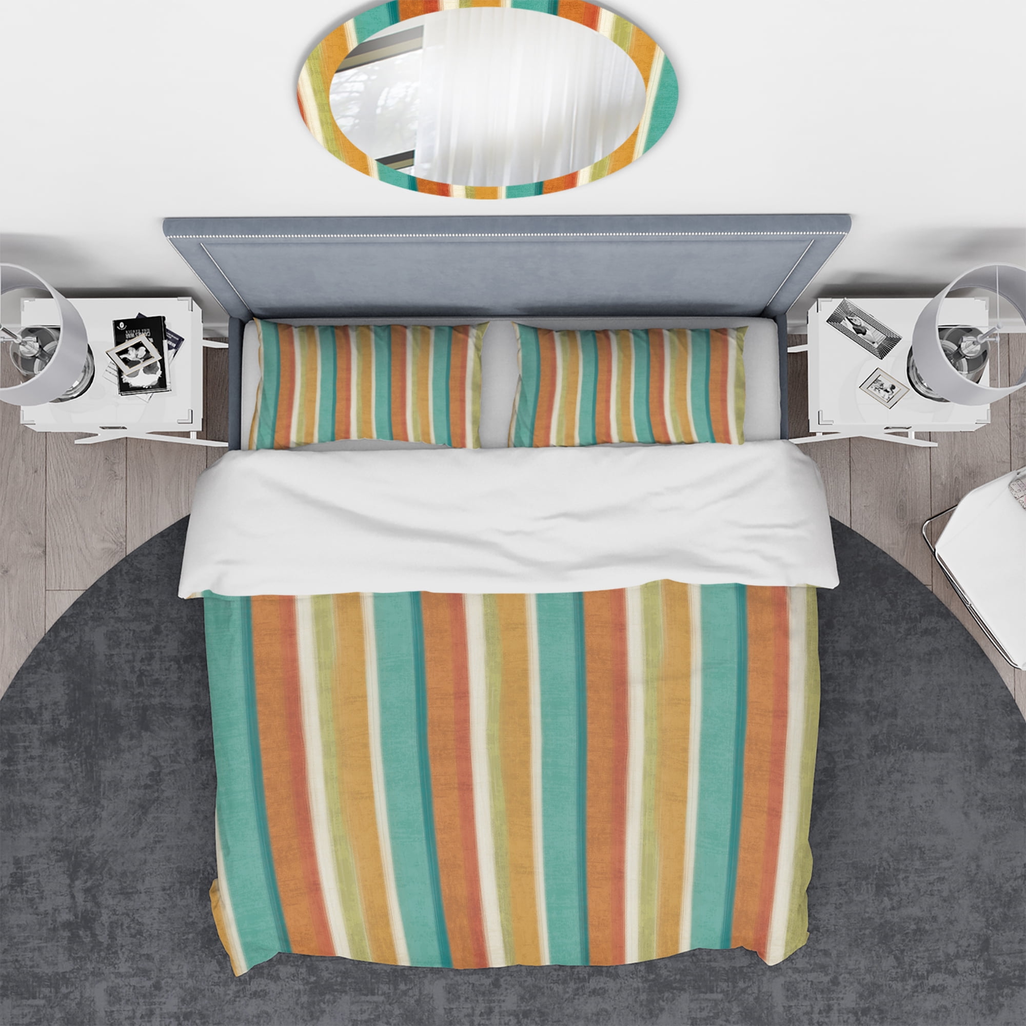 Designart 'Blue, Green and Orange Vertical Abstract Stripes' Geometric Duvet Cover Set