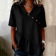 thumbnail image 2 of VBVC Women's Collared V-Neck Tunic Blouse, Ladies' Asymmetrical Button Ruffle Hem Shirt,Summer Short Sleeve Top For Women,Black,S-2XL, 2 of 6