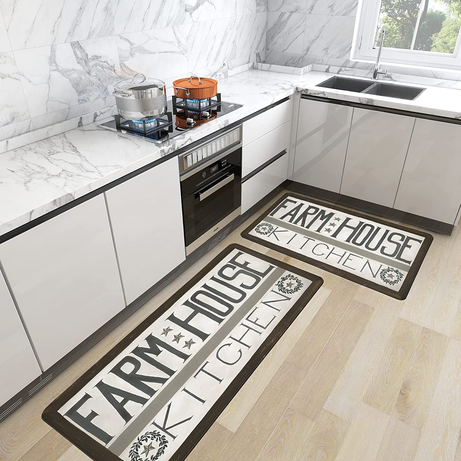 Kitchen Rugs Farmhouse Style Brown Kitchen Mats for Floor Anti Fatigue