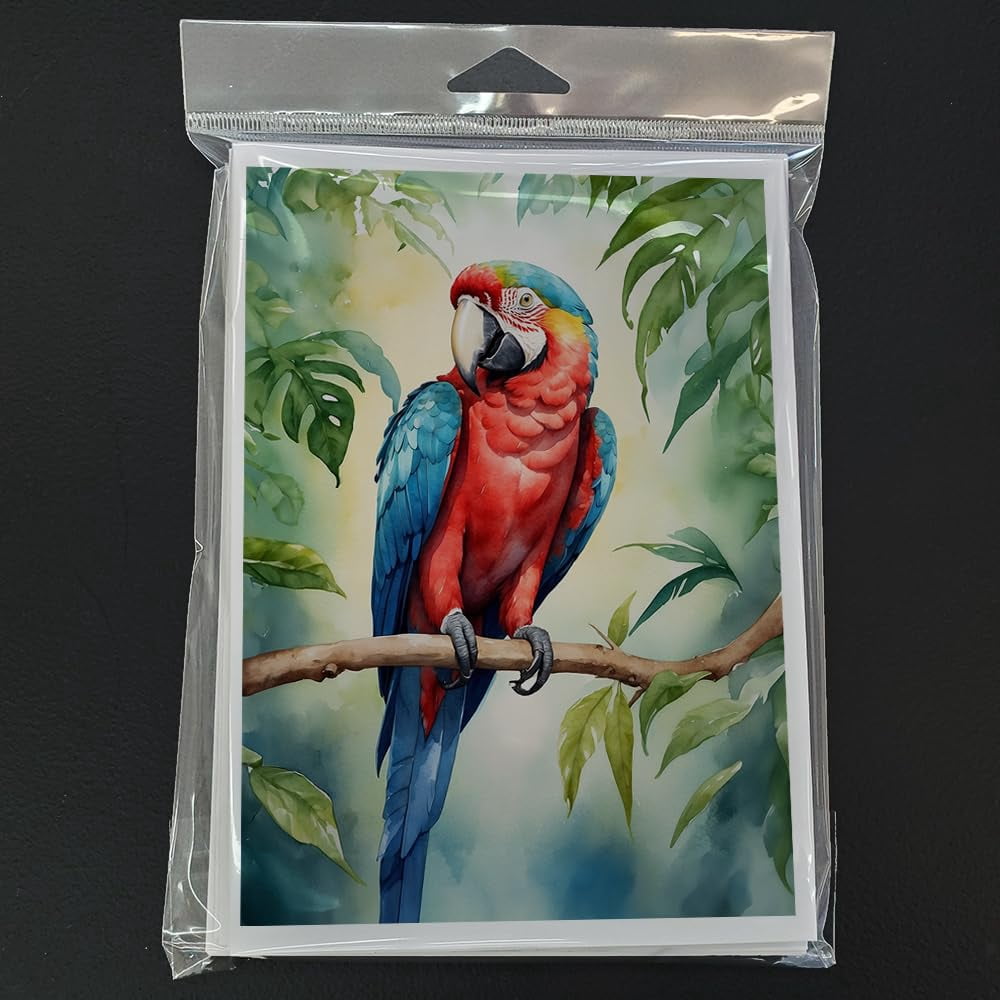 Carolines Treasures DAC7469GCA7P 5 x 7 in. Macaw Parrot Greeting Cards - Pack of 8