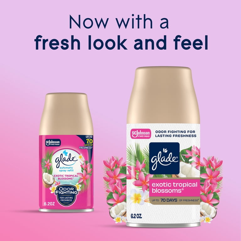 Glade Automatic Spray Refills, Air Freshener, Infused with Essential Oils, Exotic Tropical Blossoms, 6.2 oz, 2 Count