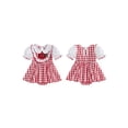 thumbnail image 2 of BemeyourBBs Infant Baby Girl Strawberry Outfits Summer Gingham Plaid Romper Dress Short Sleeve Embroidery Dress Bodysuit Newborn Playsuit Clothes, 2 of 9