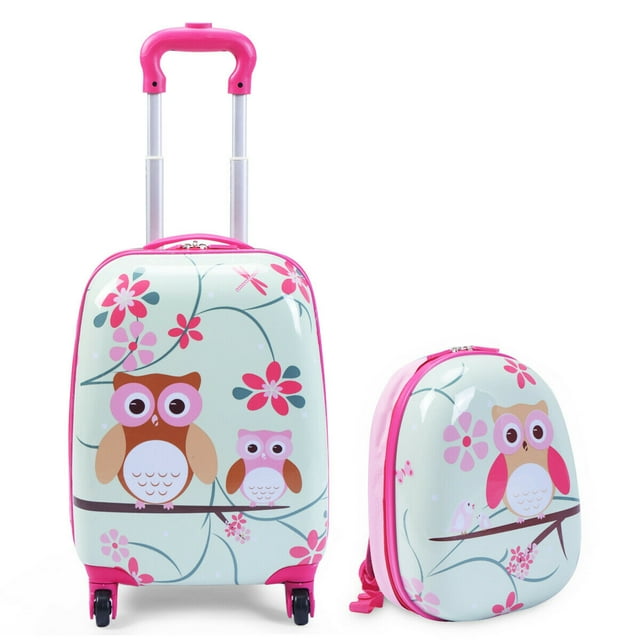 Costway 2PCS 12" 16" Kids Luggage Set Suitcase Backpack School Travel Trolley ABS