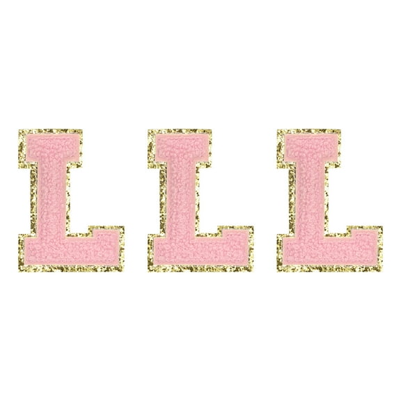 Chenille Letters L Patches Large Size 82mm/3.23 Inch Golden Glitter for Clothing,Shoes,Hats 3PCS(Pink)