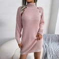 thumbnail image 4 of Holloyiver Women's Casual ButtonHigh Neck Long Sleeve Bottom Sweater Dress S-L, 4 of 7