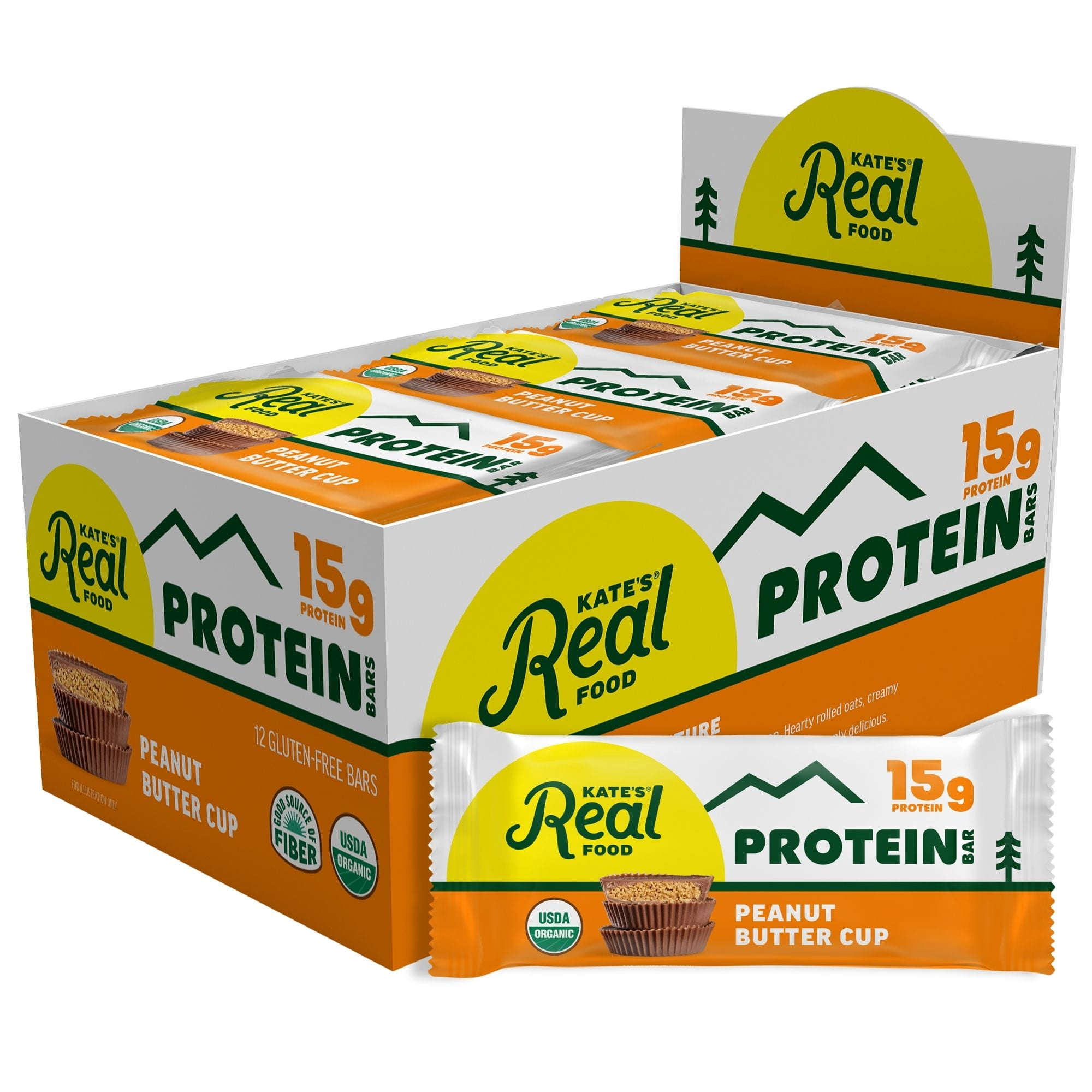 Kate’s Real Food Organic Granola Peanut Butter Cup Nut All Natural Energy Bars - Non GMO, Soy Free, Whole Grain, and Made with Gluten Free Oats - 12 count