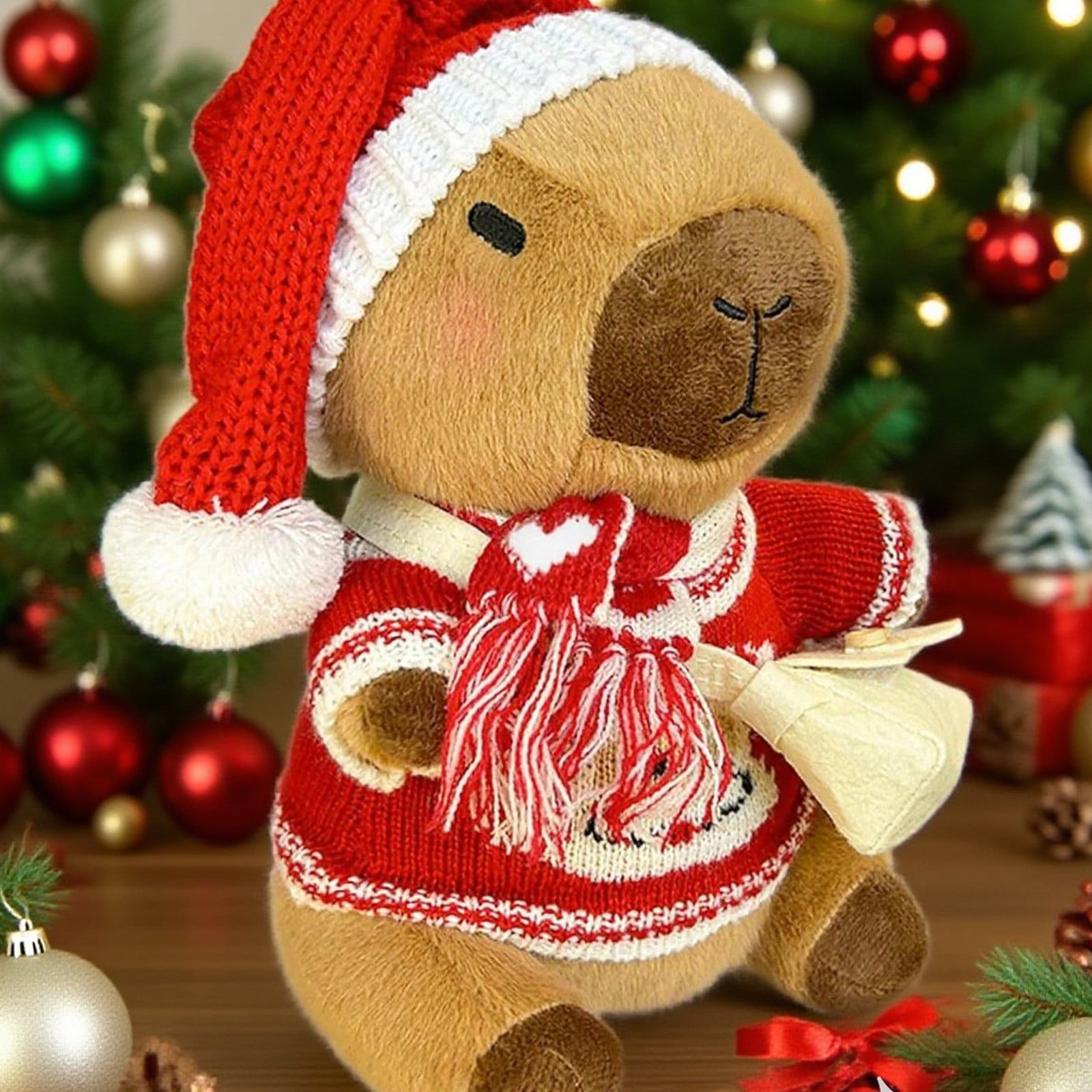 9.84" Capybara Plush Toy Set (10Pcs) - 2*Plush Dolls & 2*Clothings & 2*Hat & 2*Bags & 2* Scarves - Cuddly Soft Huggable Stuffed Animals Toy Pillows, Perfect Gifts for Women Teens & Fans