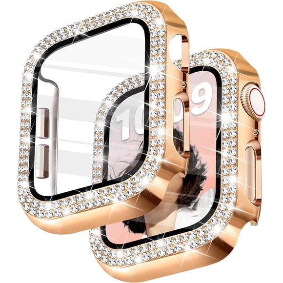 Yanonmyfd Funda para reloj brillante con protector de visualización HD para mujer compatible con Apple Watch de 49 mm de diámetro, protector de cara para iWatch Series Ultra 3/2/1, color dorado