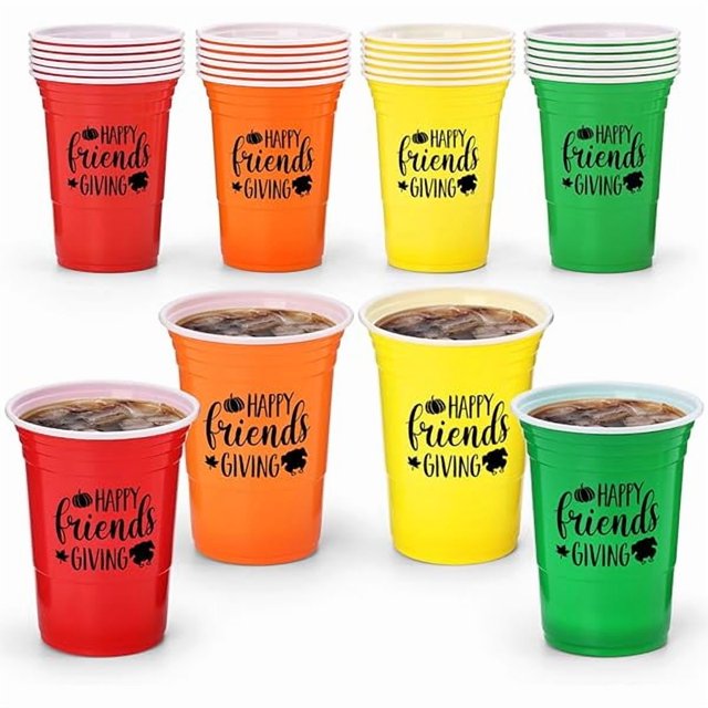 wonima02 24 Pack 15OZ Thanksgiving Party Plastic Cups Friendsgiving Disposable Tableware Friends Gathering Party Supplies Thanksgiving Dinner Wedding Birthday Favors Give Thanks Drinking Cups