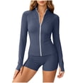 thumbnail image 2 of Ynynloco Women 2 Piece Tracksuit Zip Jacket High Waist Tummy Control Leggings Long Sleeve Jacket With Thumb Hole, Leggings Athletic Gym Yoga Outfit, 2 of 7