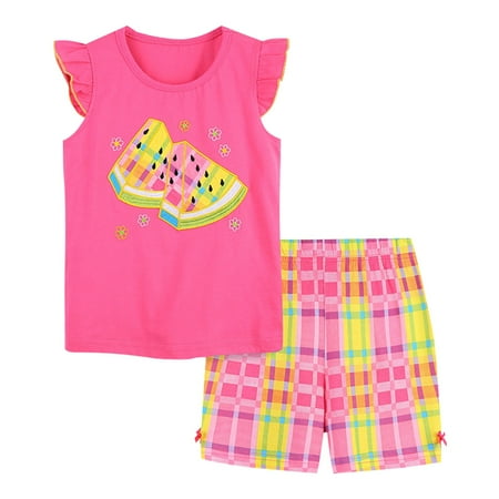 

Follure Children s Clothing Set Short Sleeved Knitted Cotton Watermelon Pattern Summer Girls Suit Cartoon Cute Embroidery Children s Two Piece Set Volleyball Outfits for Teen Girls New Baby Bundle