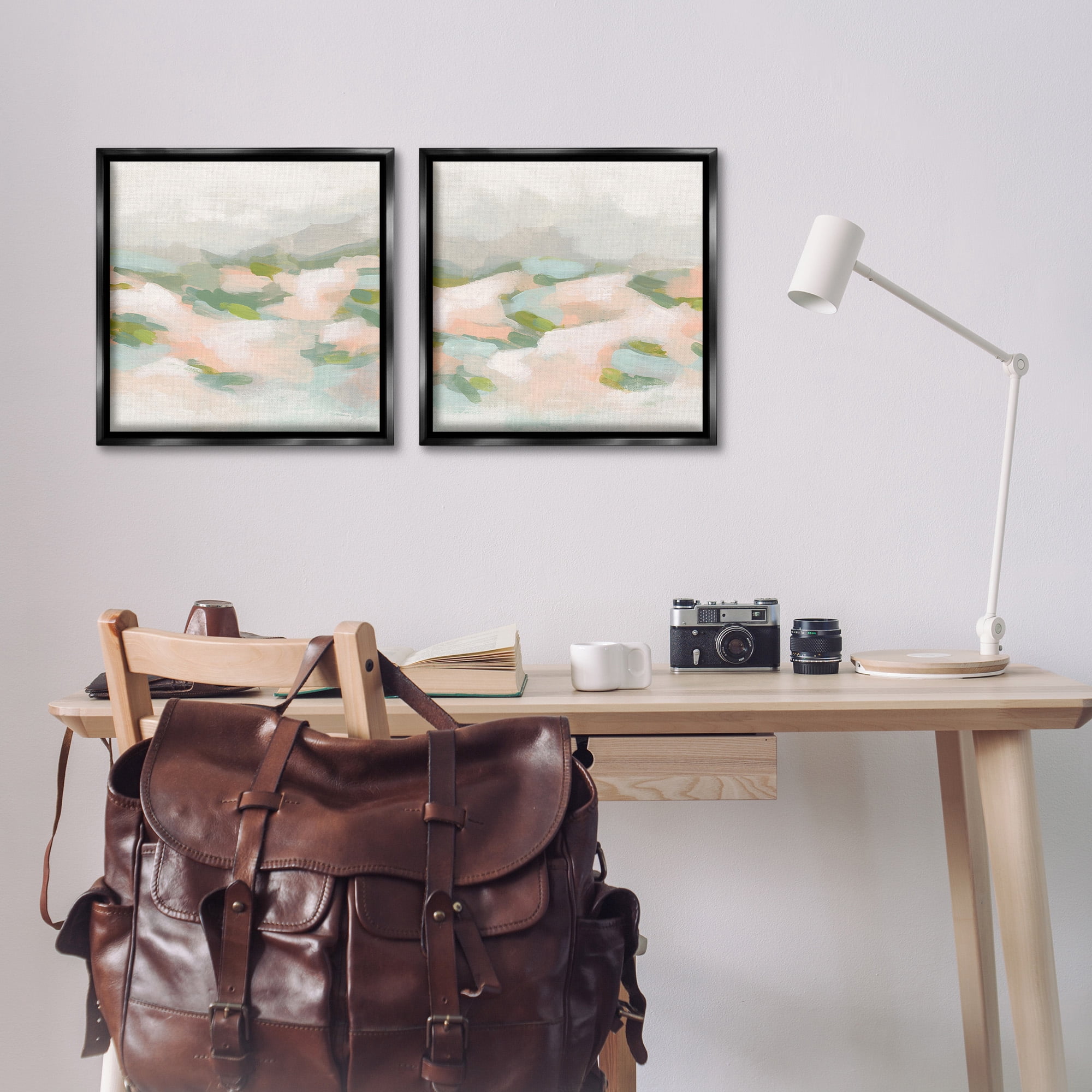 Stupell Industries Pastel Hills Abstraction Landscape Painting Black Floater Framed Canvas Art Print Wall Art, 18 x 18, Set of 2