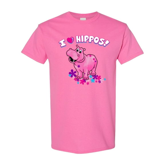 Inktastic I Love Hippos with Pink Hippo and Flowers T-Shirt