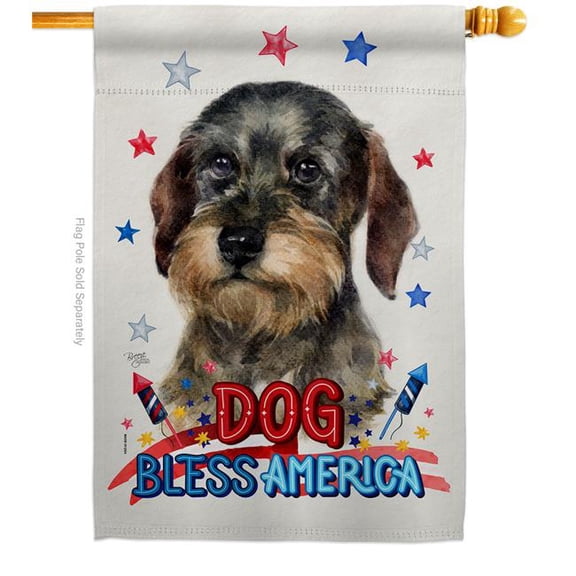 Breeze Decor H120135-BO Patriotic Wire Haired Dachshund Animals Dog 28 x 40 in. Double-Sided Decorative Vertical House Flag for Decoration Banner Garden Yard Gift