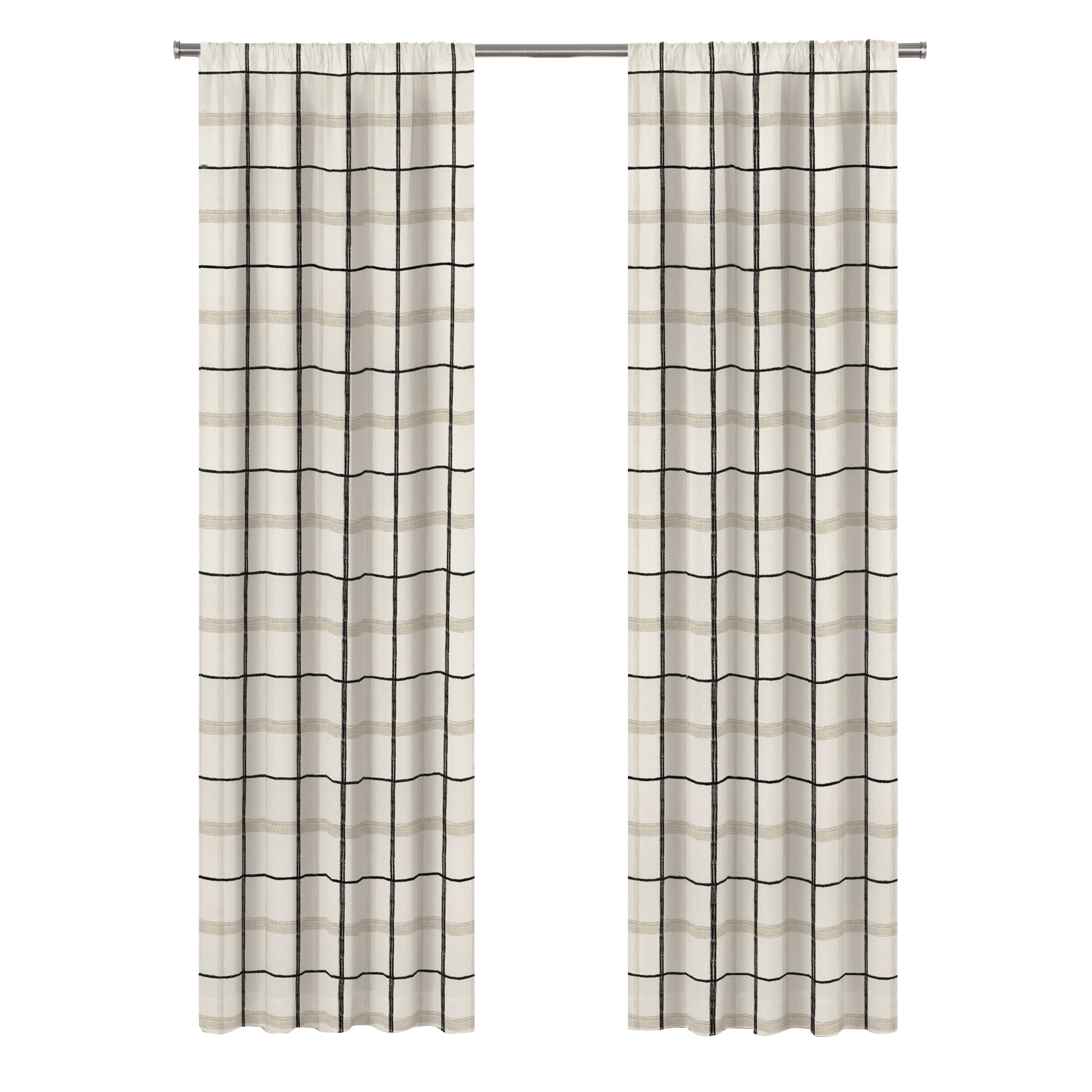 Mainstays Farmhouse Plaid Light Filtering Rod Pocket Panel Pair, Set of 2, Beige, 76 x 84
