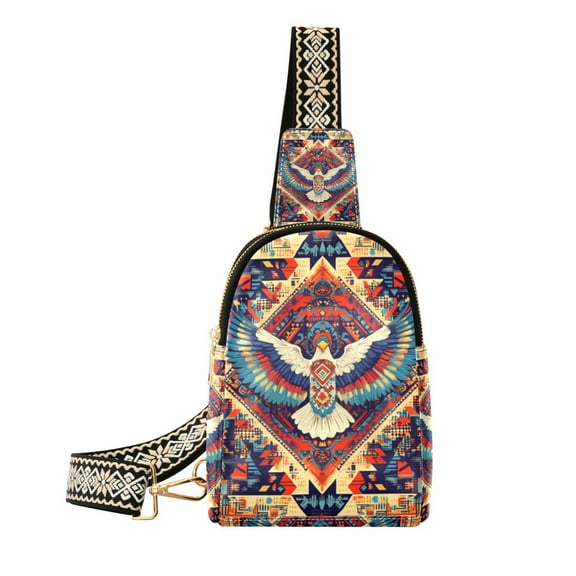 FORMRS Womens Crossbody Sling Bag Travel Daypack Shoulder Chest Backpack, Beige Geometric Eagle