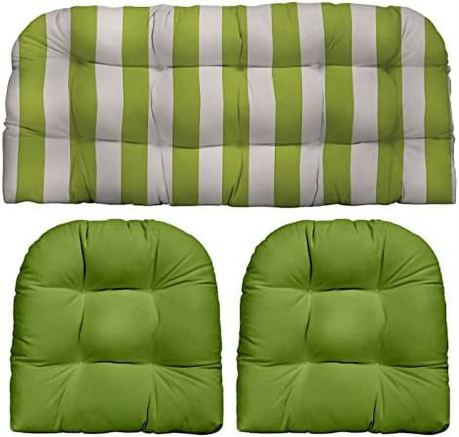 Décor Indoor Outdoor 3 Piece Tufted Wicker Cushion Set, (Large, Green