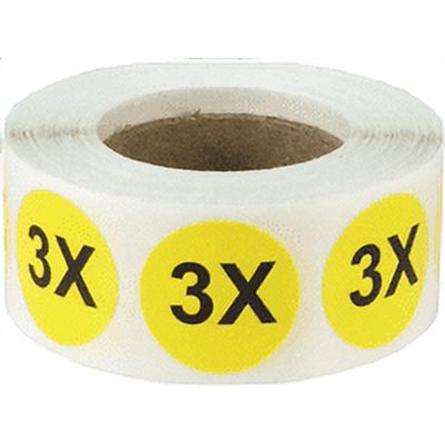 Autocollants 3X Cercle Taille Jaune, 0,75 Pouce Rond, 500 Labels sur un Rouleau
