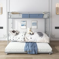 Enyopro Bunkbed with Roll Out Trundle Bed Frame, Metal Bunk Bed can be Divided into Two Twin Beds, Trundle Twin Bunk Bed with Ladders and Guardrails for Guest Room, Space Saving Bedroom Furniture