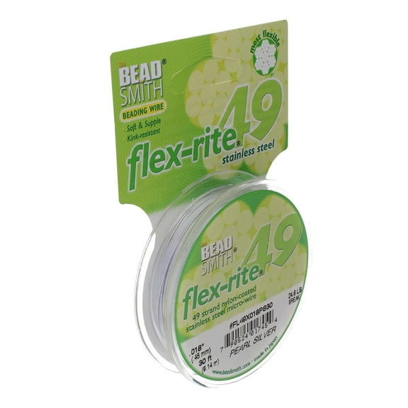 Flex-Rite 49 Strand Nylon Coated, Stainless-Steel Beading Wire, Jewelry Making Supply (.018 Dia, Pearl Silver - 30 Ft)
