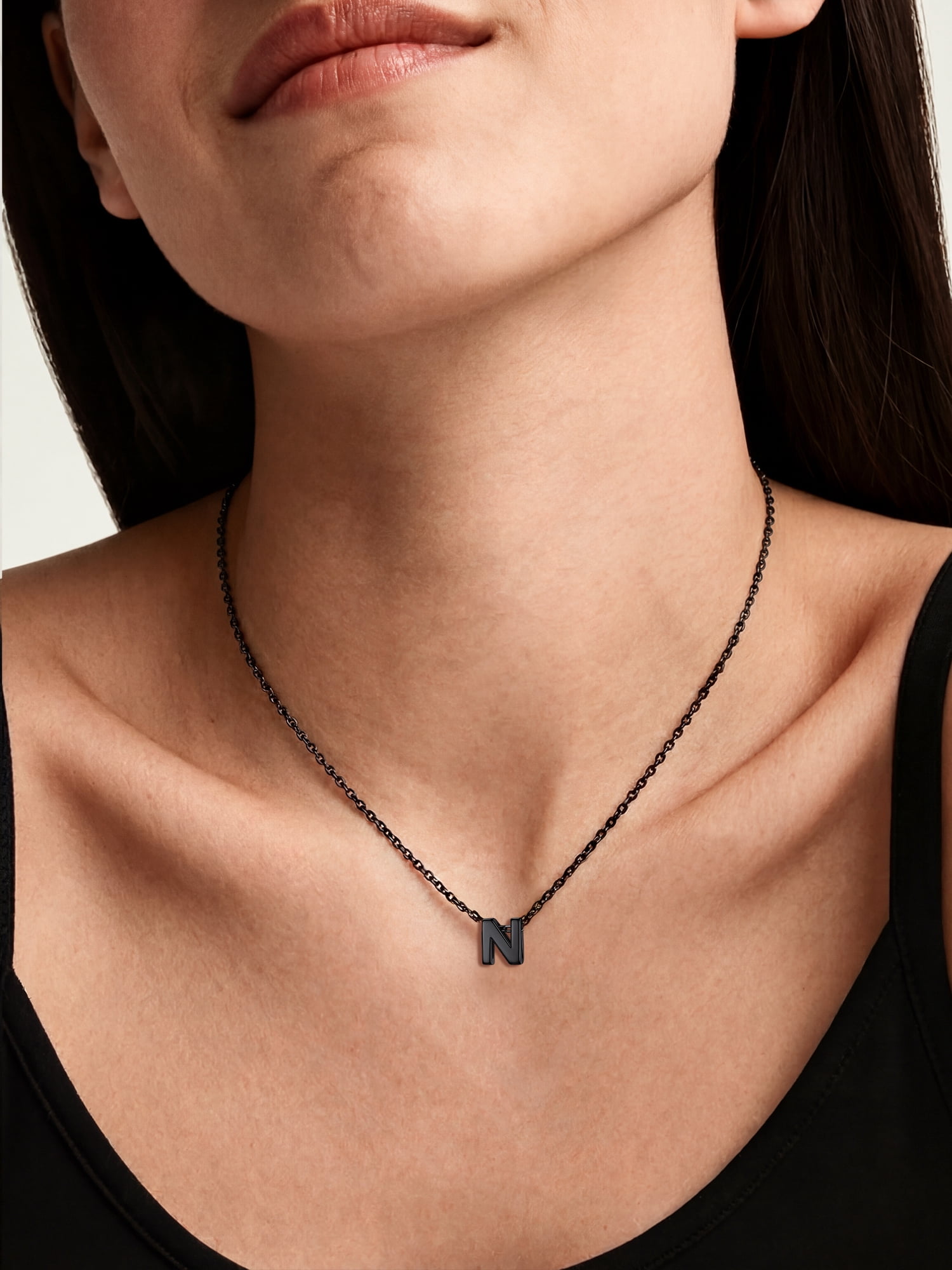 ChicSilver Black Initial A-Z Letter Pendant Necklaces for Women Dainty Personalized 925 Sterling Silver Name Jewelry Birthday Christmas Graduation Valentine's Day Gifts for Mom Wife Lover