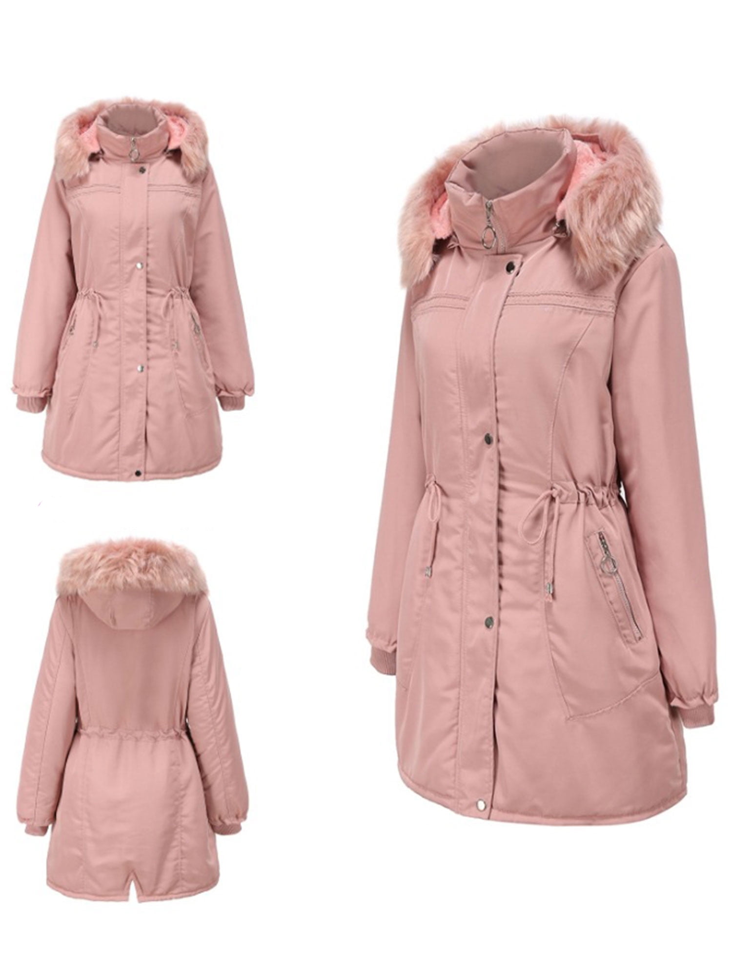 Pink Womens Chic Fur Coat Warm Winter Casual Parka Jackets Lapel Blazer Slim