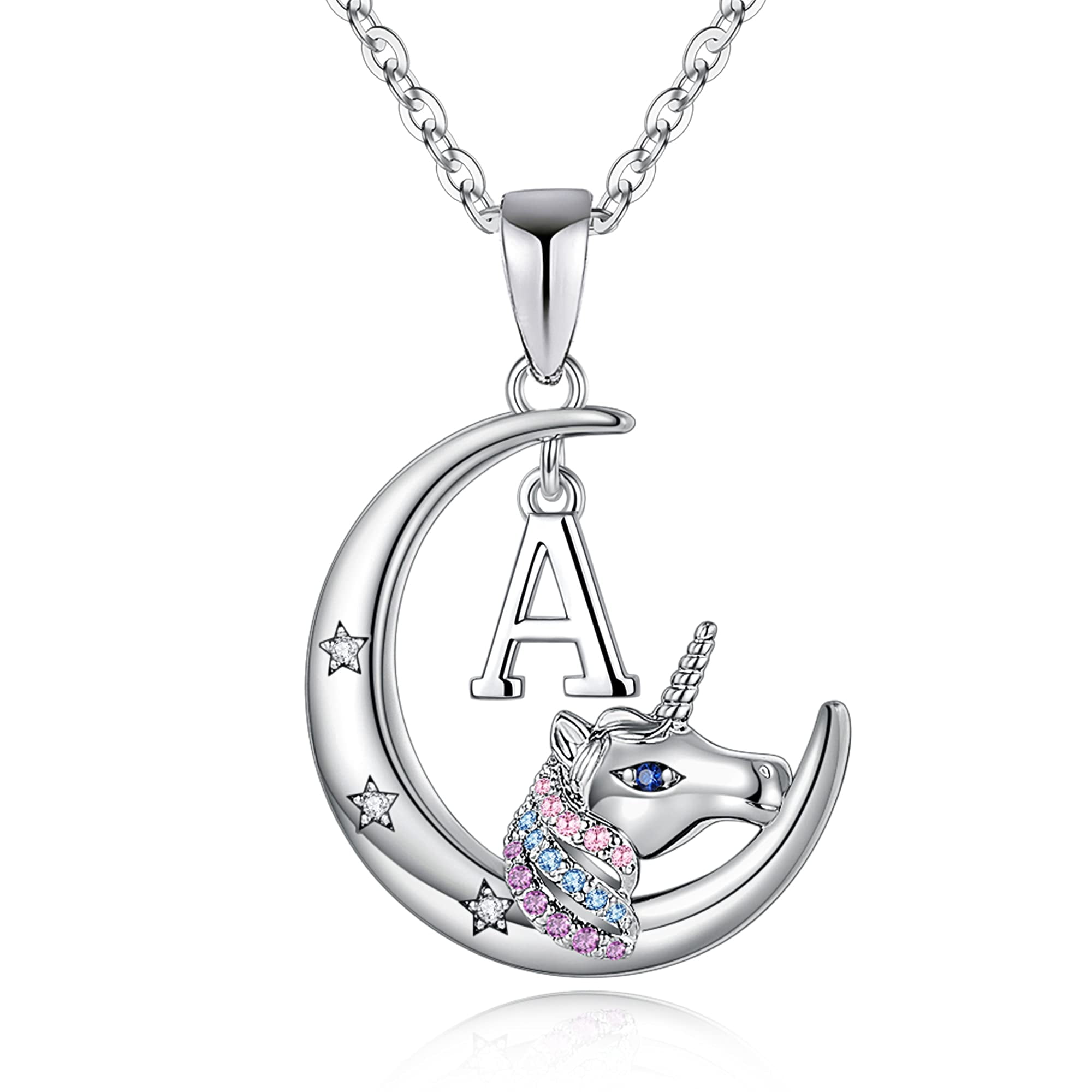 IEFSHINY Unicorns Necklaces for Girls 14K White Gold Plated Crescent