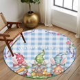 thumbnail image 2 of Round Rug 5Ft Washable Non-Slip, Easter Bunny Gnomes Circle Area Rugs for Living Room Bedroom, Spring Easter Eggs Floral Blue Plaid Indoor Floor Mats Carpet Runner for Home Decor Aesthetic, 2 of 8