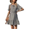 thumbnail image 2 of Leutsin Robe Maxi d'Été à Imprimé Floral pour Femme, Col à Nouer, Manches Courtes, Taille à Volants, Mini Patineuse, Grande Taille, 2 of 8