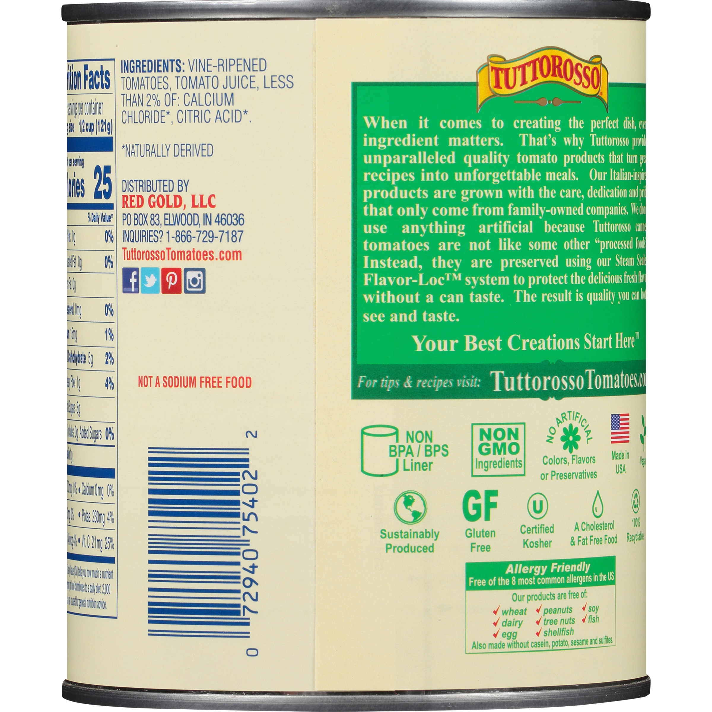 (6 pack) Tuttorosso No Salt Added, Italian Style Peeled Plum Tomatoes, 28 oz Can