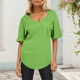 thumbnail image 2 of Timegard Tops for Women Trendy Deep V Neck Ruched Short Sleeve Comfy Dressy Casual Tunic Tops Summer, 2 of 6