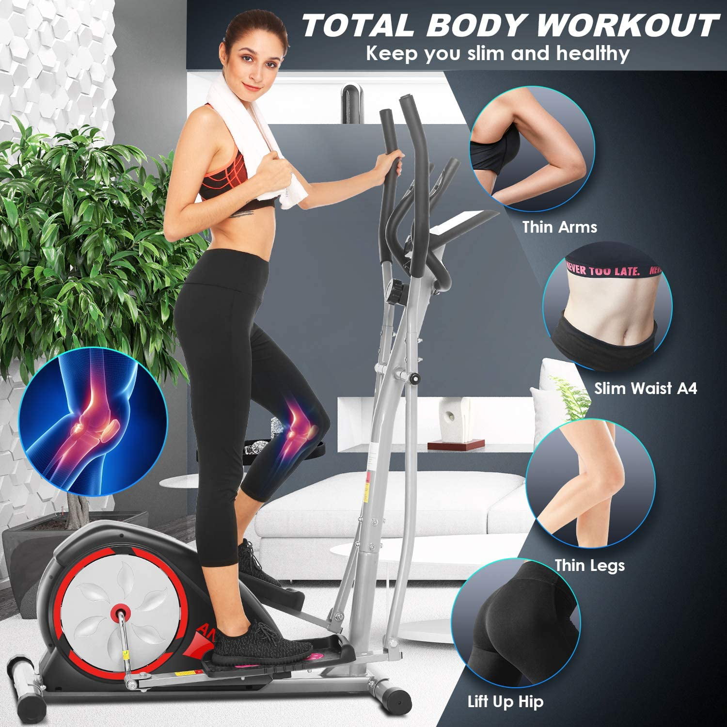 ANCHEER Magnetic Elliptical Exercise Fitness Training Machine Home Cardio Mute 
