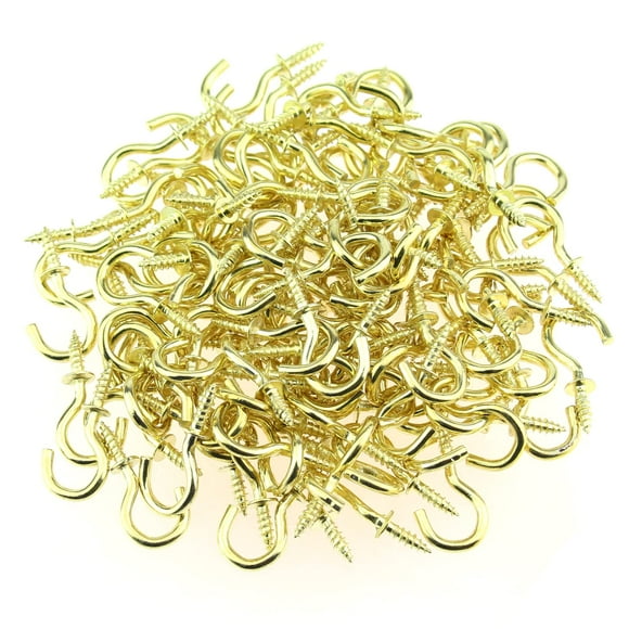 HELIFOUNER 120 Pieces 5/8 inch Cup Screw Hooks Screw-in Hooks Ceiling Hooks Self-Tapping Screws Hooks Hanging Hooks Screw Hooks Gold Color
