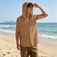 thumbnail image 2 of Men's Hooded Linen Blend Vest Shirt Sleeveless Loose Casual Button Down Hoodie With Drawstring Solid Color Tops Lightweight Breathable Summer Beach Fishing Outdoor Tank Top Blouse, 2 of 8