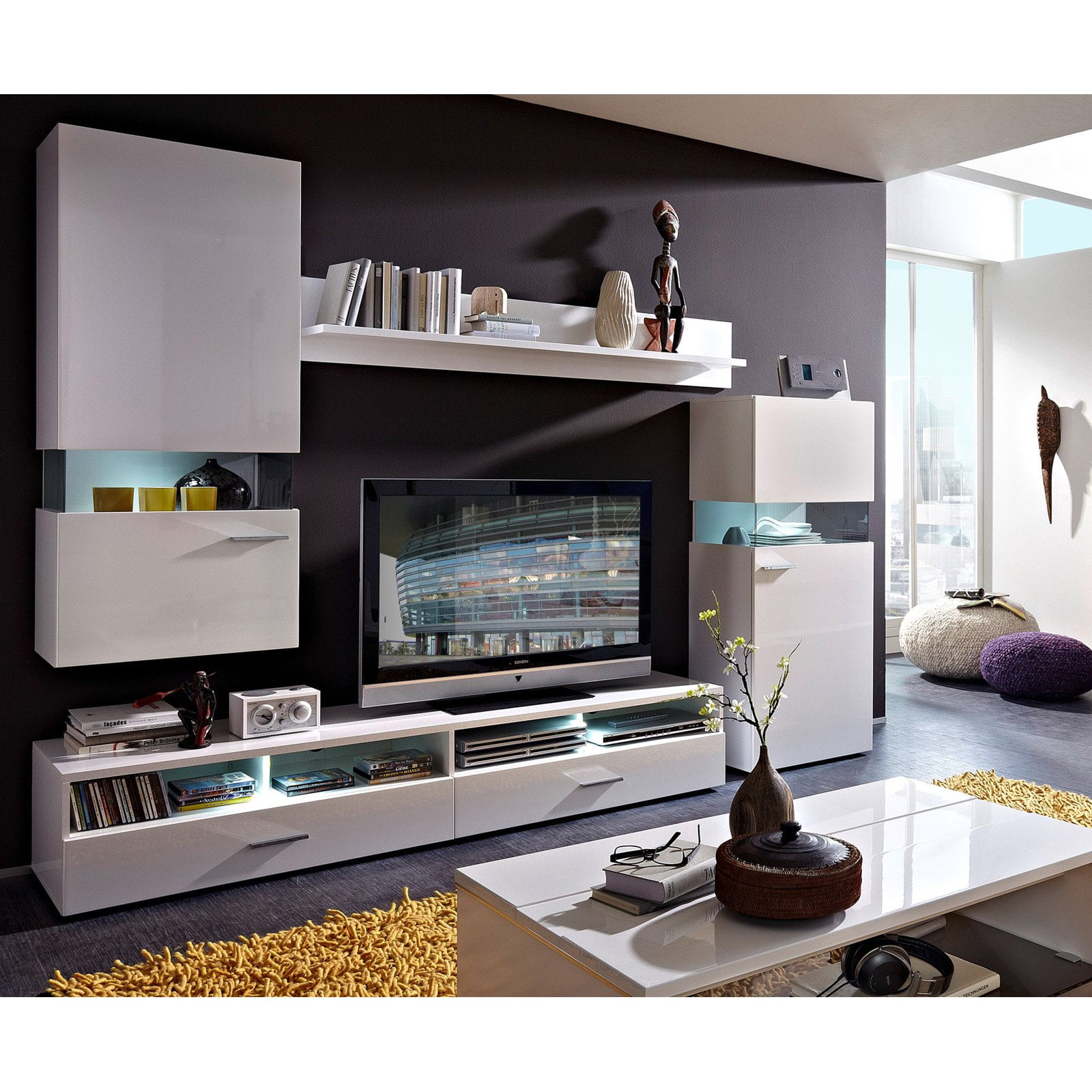 Black Red White Desert 4 Piece Entertainment Center Wall Unit
