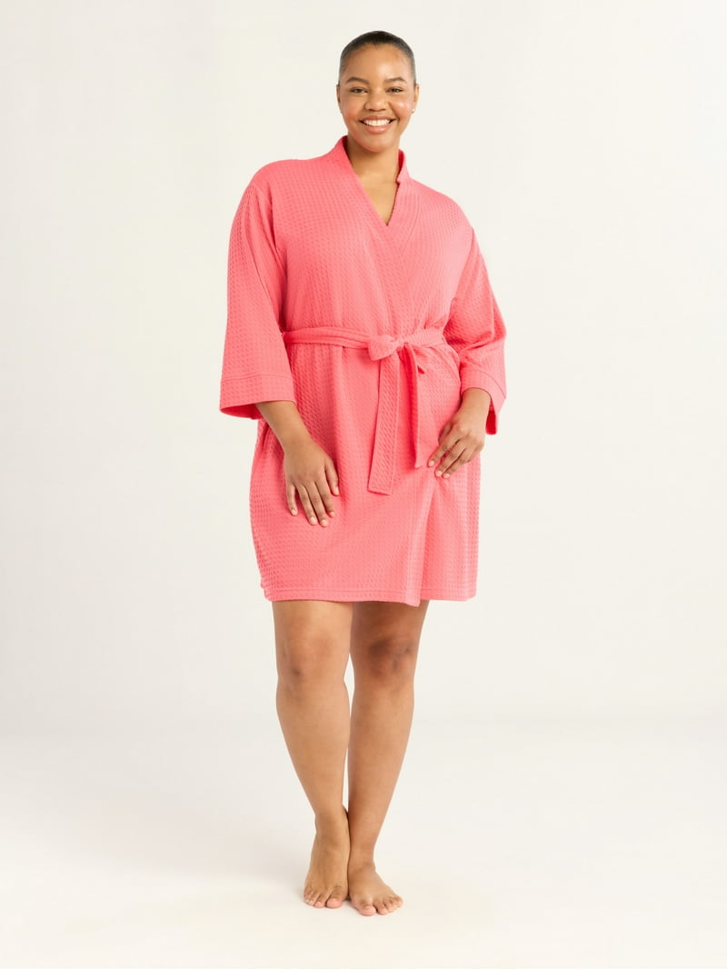 Joyspun Women's Waffle Kimono Short Wrap Robe Sizes S-3X