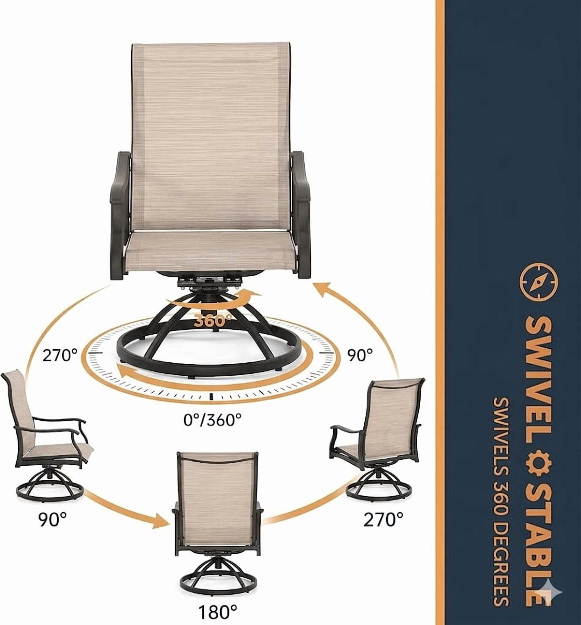 Howcool Patio Dining Chairs Set of 2, Outdoor Swivel Dining Chairs with High Back & Armrests, Breathable Textilene Patio Chairs, All-Weather Metal Frame for Backyard, Garden, Porch, Khaki