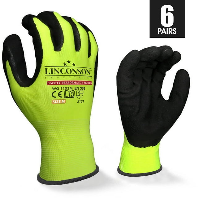 LINCONSON Gants de Travail de Mécanicien de Construction Série Performance de Sécurité (Grand, Vert - Lot de 6)