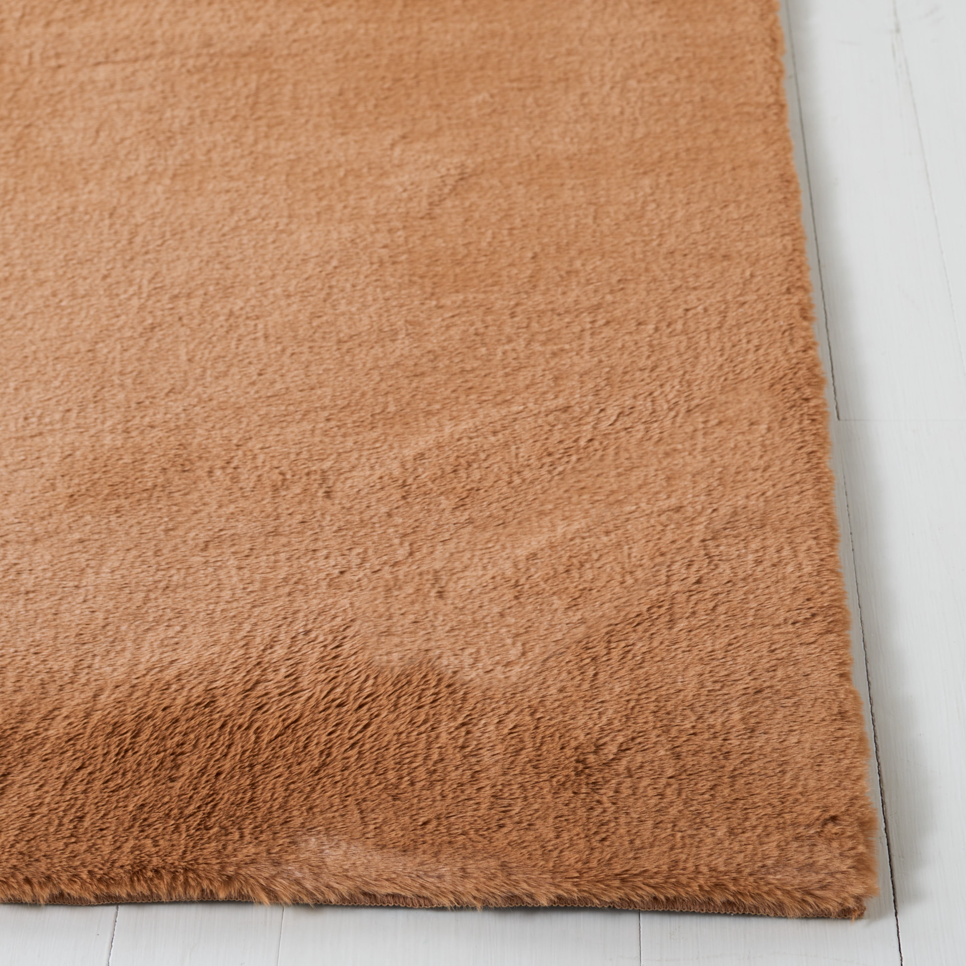 Safavieh Faux Rabbit Fur David Solid Machine Washable Slip Resistant Area Rug, Brown, 4' x 6'