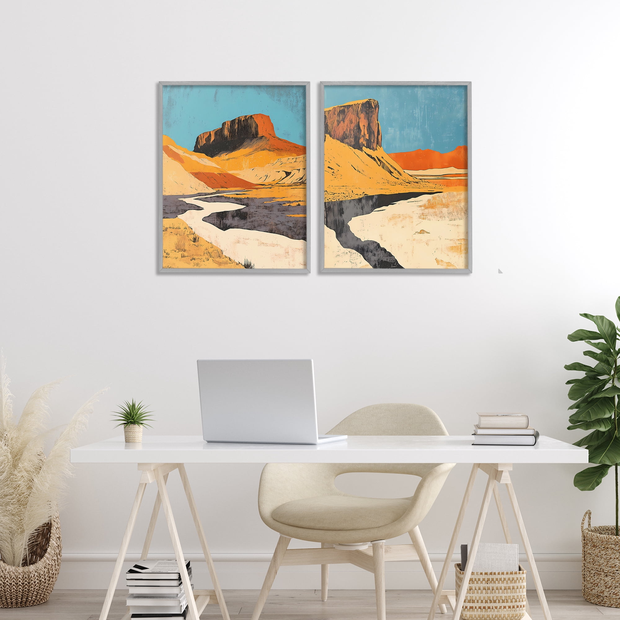 Stupell Industries Desert Canyon Pass 2 Piece Gray Framed Giclee Art Set, design by Walker Noble