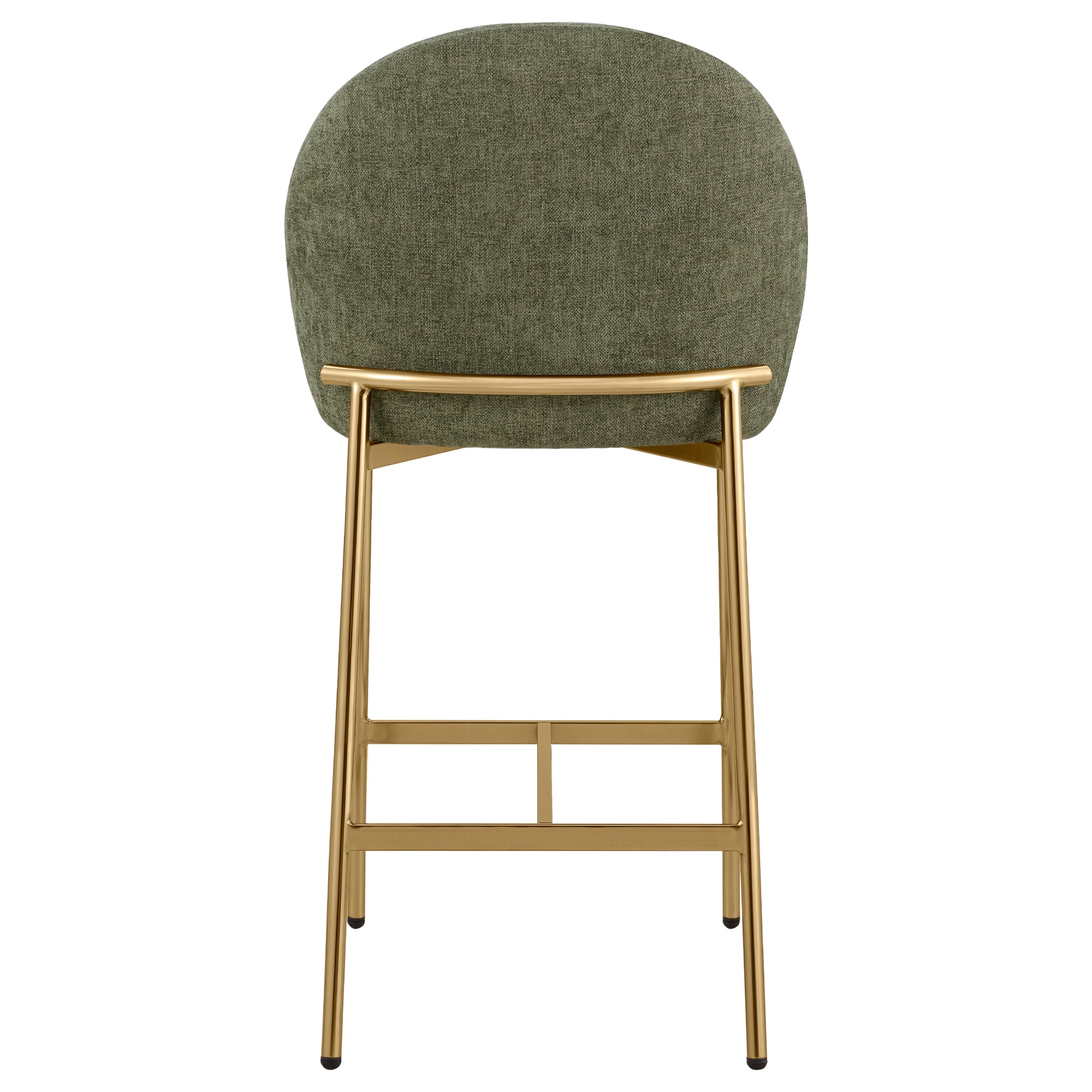 Spruce & Spring Modern Counter Bar Stool with Metal Arc Backrest and Upholstered Seat Set of 2, Green with Bronze Legs