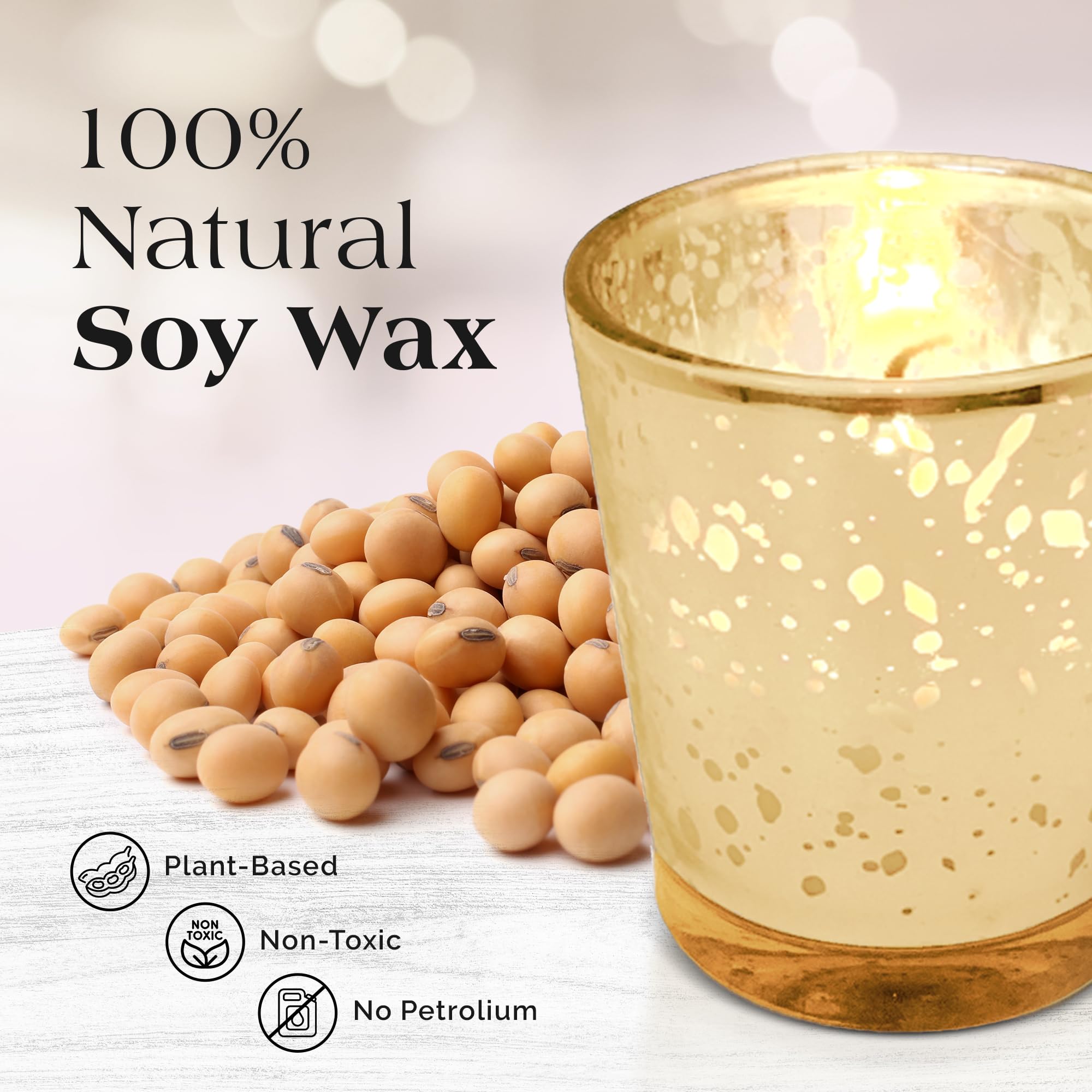 SLS SUPPLY FLORA - Mercury Glass Votive Candle Set of 72 - Small Candles in Candle Jars Decorative Candles for Wedding Favors Gifts or Home Decor Soy Wax 8-10 Hour Burn Time - Gold
