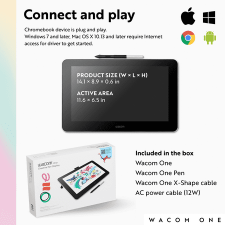 Wacom - One - Drawing Tablet with Screen, 13.3" Pen Display for Mac, PC, Chromebook & Android - Flint White