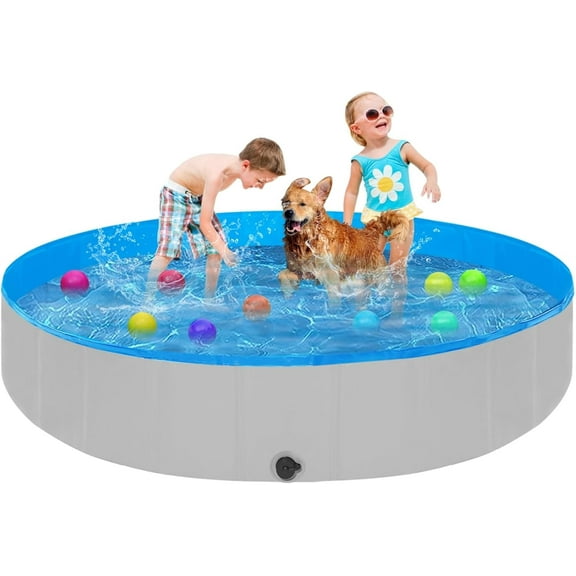 Foldable Dog Pool, 63" Kiddie Pool Hard Plastic, Portable Dog Swimming Pool for Large Dogs, Collapsible Pet Wading Pool & Bath Tub Outdoor Kids Pool Anti-Slip