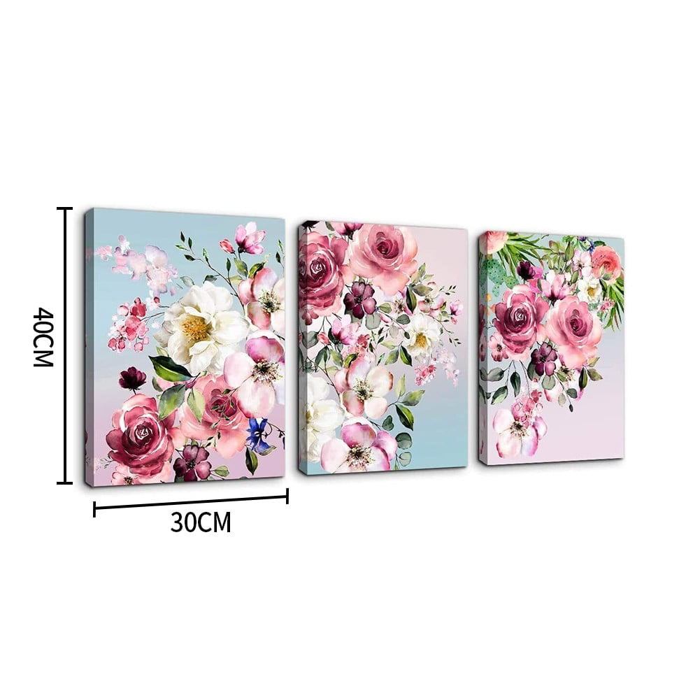 Leye Flower Canvas Wall Art for Bedroom Woman Wall Decor Pink White Flowers Picture 3pcs Framed Artwork Modern Plant Floral Canvas Prints for Kitchen Home Bathroom Girls Room Wall Decoration 12x16"