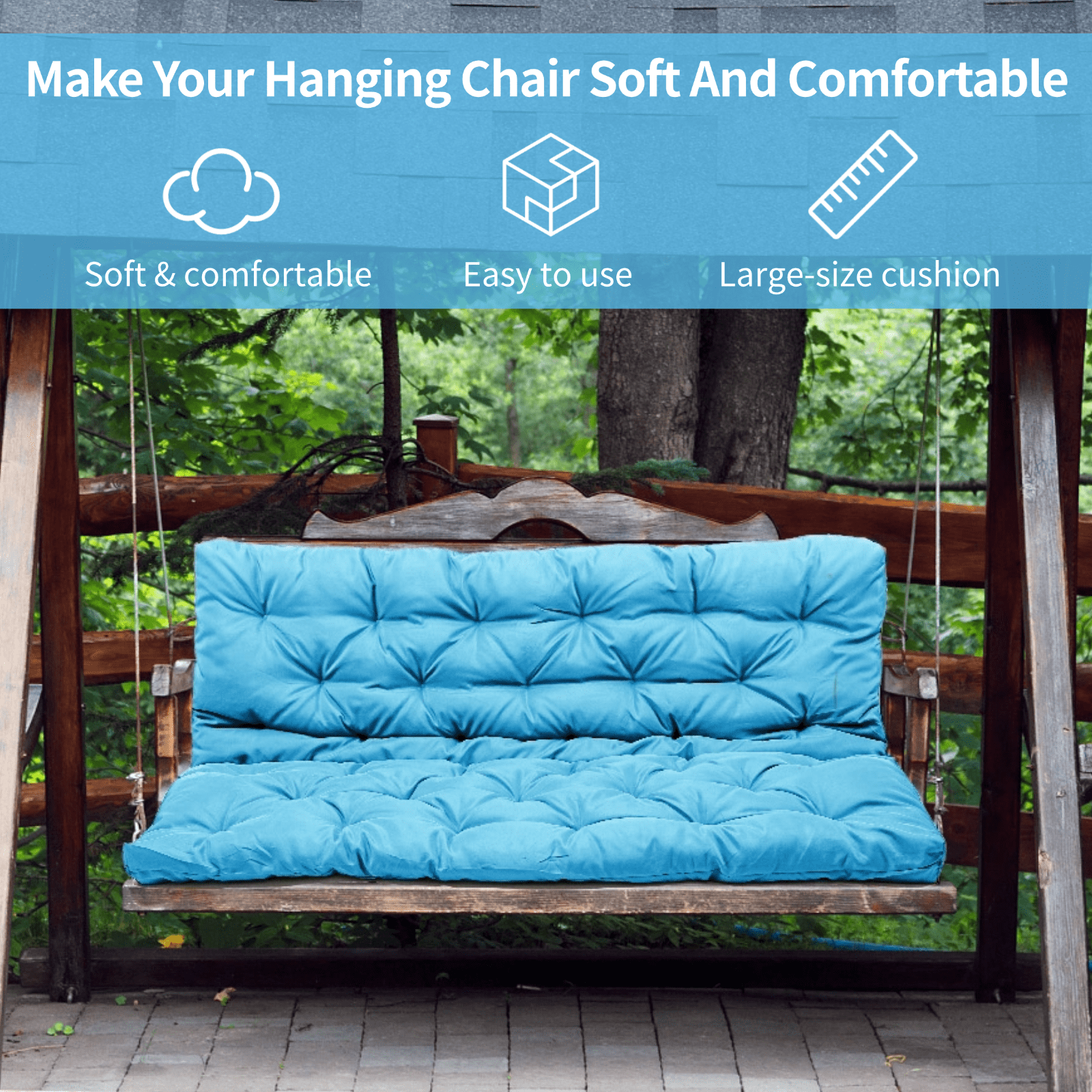 Hanging Chair Replacement Cushion, Outside Bench Cushion with Backrest, 2-3 Seater Cushion with 8 Ties for Outdoor Furniture, 59 x 39 x 4 Inches Porch Hanging Chair Cushion Garden Bench