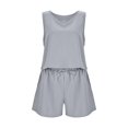 thumbnail image 3 of JULMCOMO Linen Sets for Women 2 Piece Crew Neck Baggy Summer Tank Tops Drawstring Wide Leg Casual Summer Short Sets with Pockets Light Gray S, 3 of 4