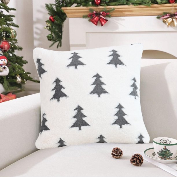 Funda de cojín decorativa navideña | Funda de cojín cuadrada de 45 x 45 cm para sofá y cama | Poliéster con cremallera oculta | Decoración navideña para el salón